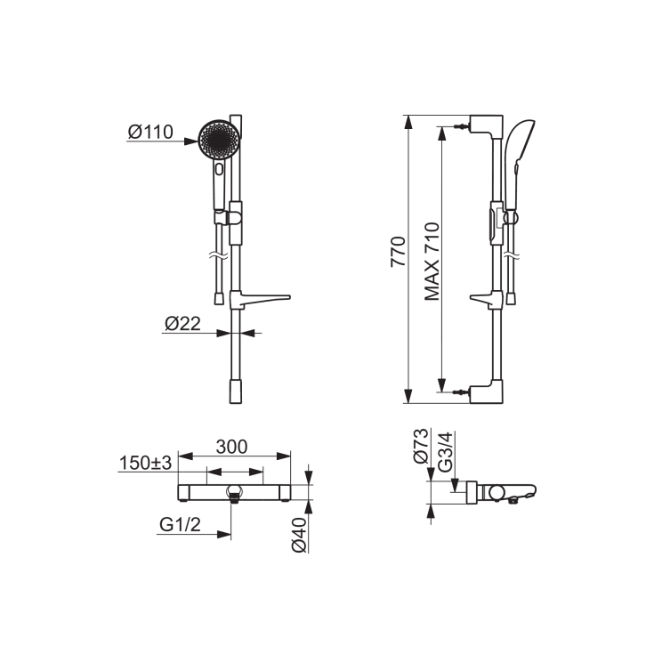 Oras Aurelia kararmatur med brusesæt, børstet bronze