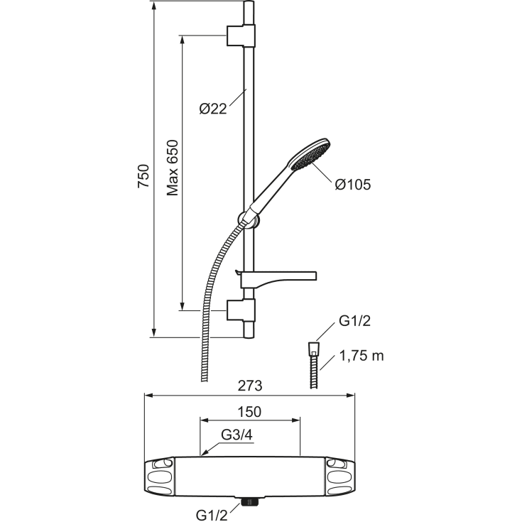 FM Mattsson 9000XE brusesæt, vandbesparende,  børstet krom