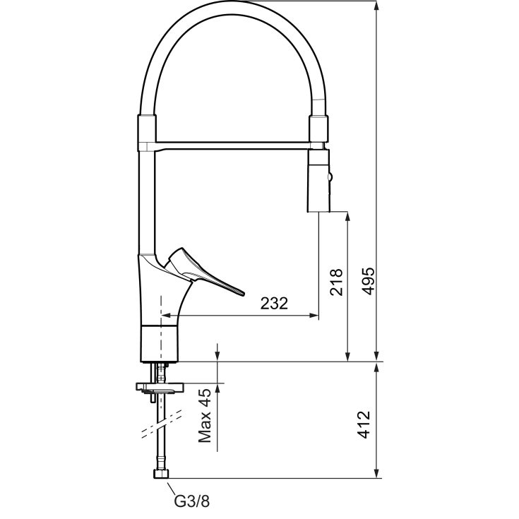 FM Mattsson 9000XE køkkenarmatur, udtrækstud, børstet krom