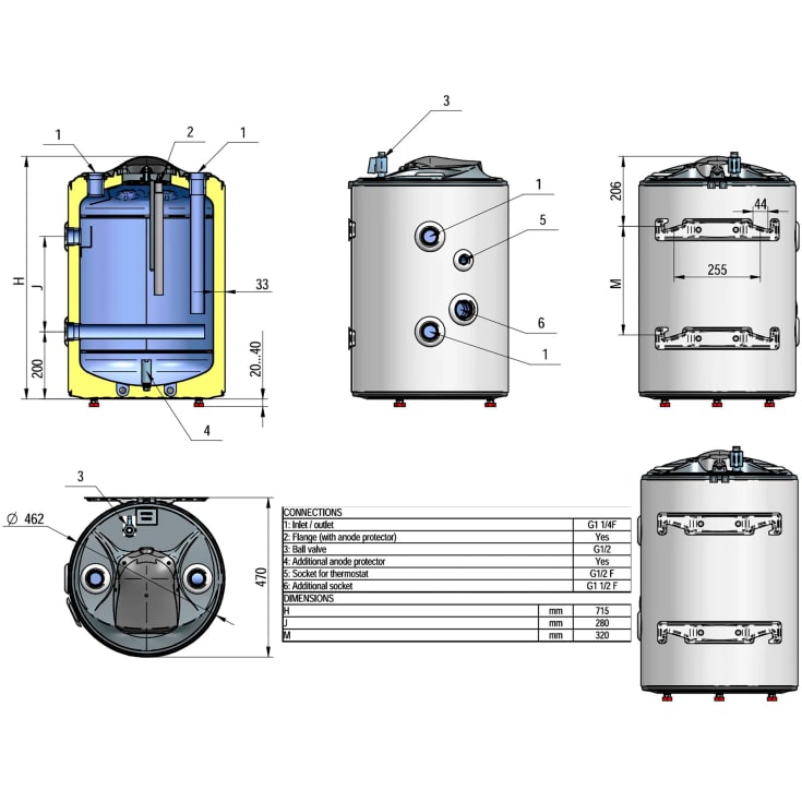 Eldom buffertank, isoleret, væghængt, 60 liter