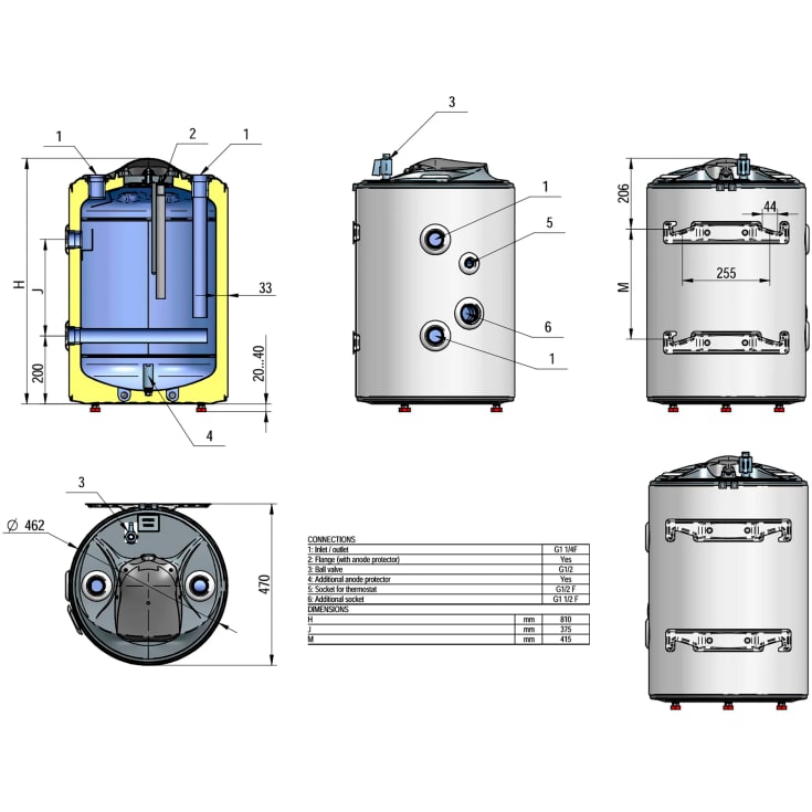 Eldom buffertank, isoleret, væghængt, 80 liter