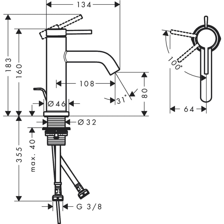 Hansgrohe Tecturis S 80 tvättställsblandare, vit
