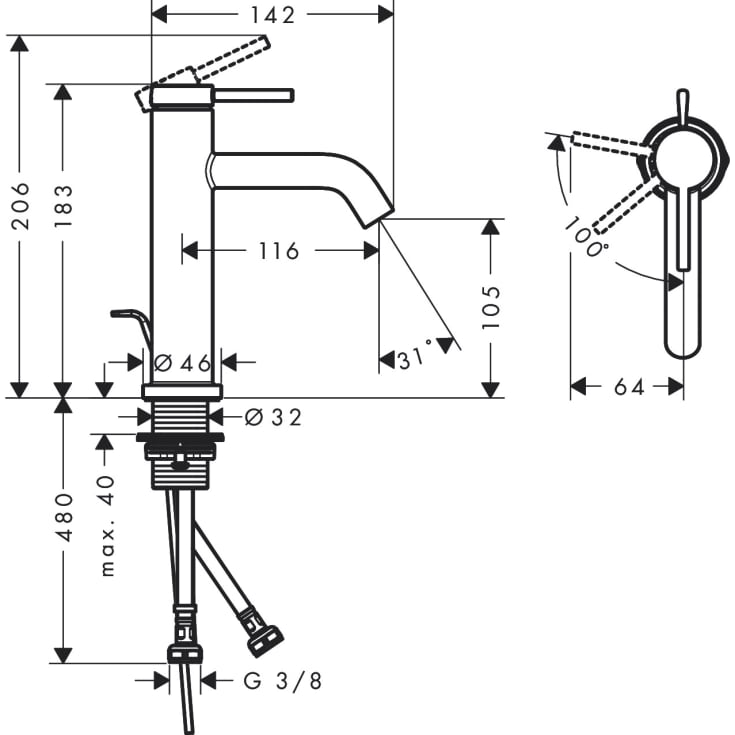Hansgrohe Tecturis S håndvaskarmatur, krom