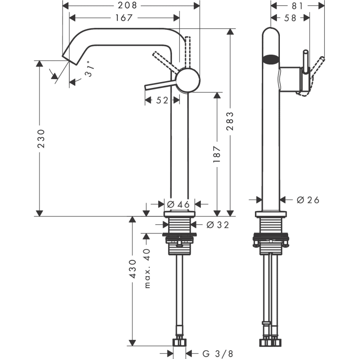 Hansgrohe Tecturis S Fine 240 håndvaskarmatur, bronze