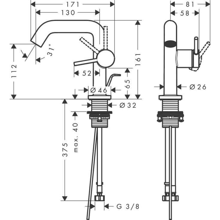 Hansgrohe Tecturis S Fine 110 håndvaskarmatur, hvid