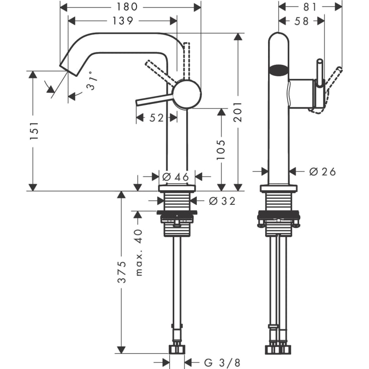 Hansgrohe Tecturis S Fine 150 håndvaskarmatur, hvid