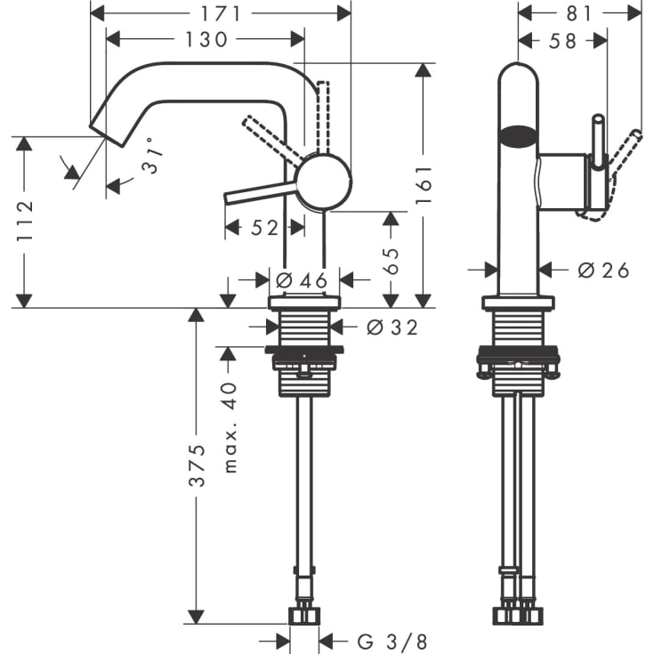 Hansgrohe Tecturis S Fine 110 håndvaskarmatur, hvid