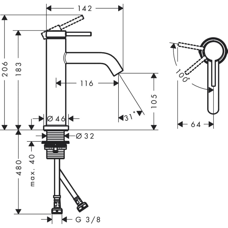 Hansgrohe Tecturis S 110 tvättställsblandare, krom