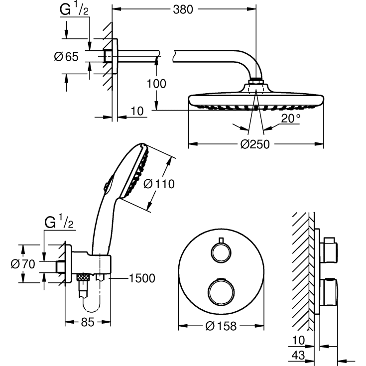 Grohe Grohtherm brusesæt, krom