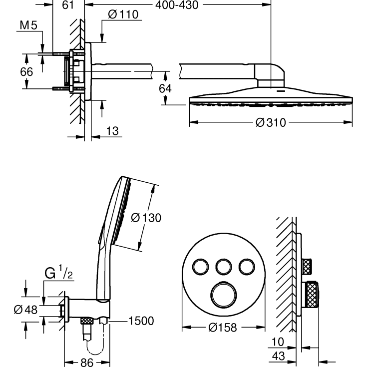 Grohe Grohtherm SmartControl brusesæt, krom