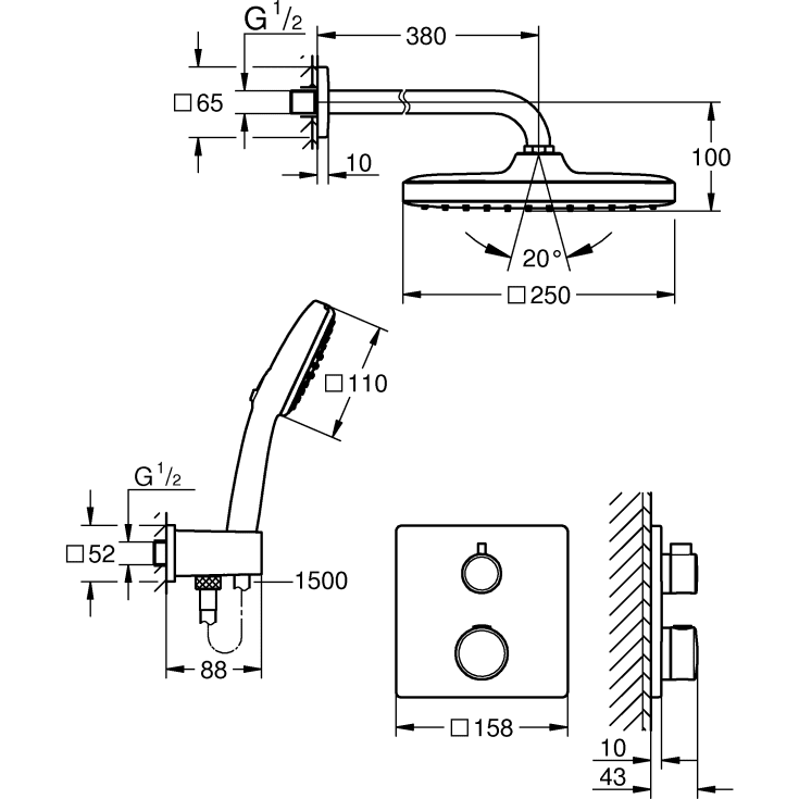 Grohe Grohtherm brusesæt, krom