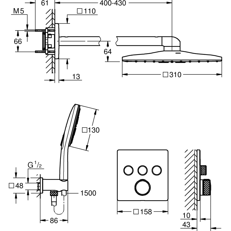 Grohe Grohtherm SmartControl brusesæt, krom