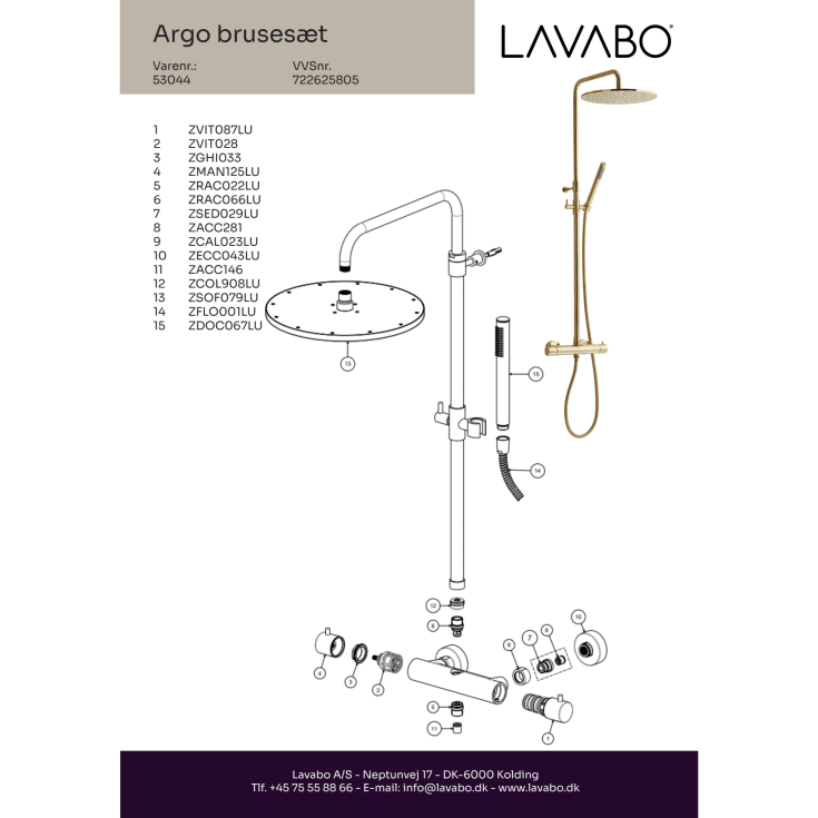 Lavabo Argo brusesæt, messing
