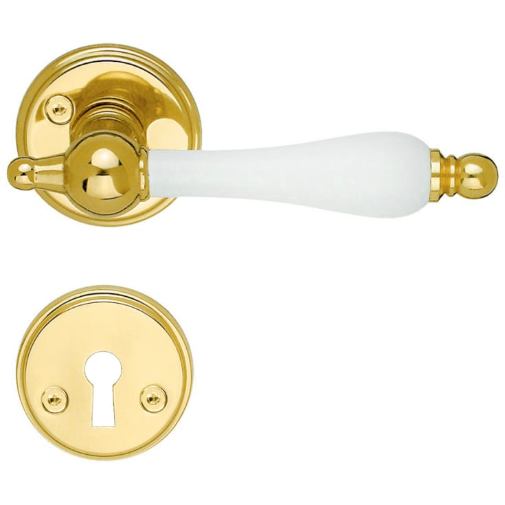 Beslagsboden Basic Romantic dörrhantag, polerad mässing/vitt handtag