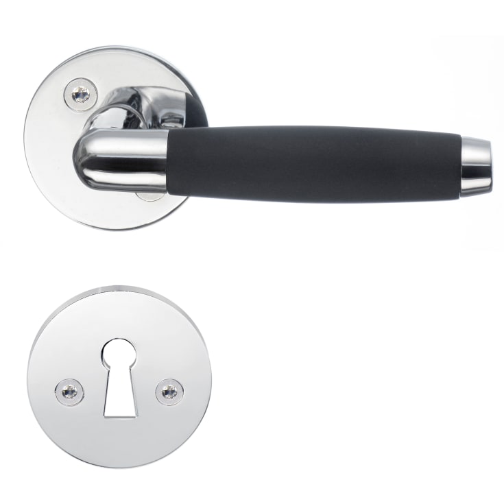 Beslagsboden Design Retro dörrhantag, polerad krom/svart handtag