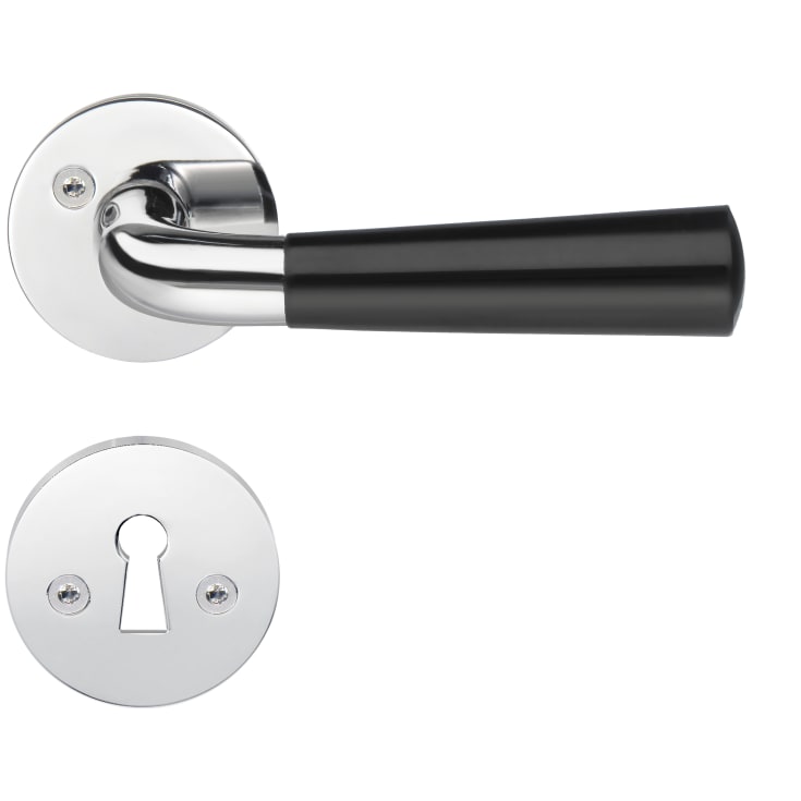 Beslagsboden Design Retro dörrhantag, polerad krom/svart bakelithandtag