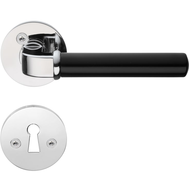 Beslagsboden Design Retro dörrhantag, polerad krom/svart stålhandtag