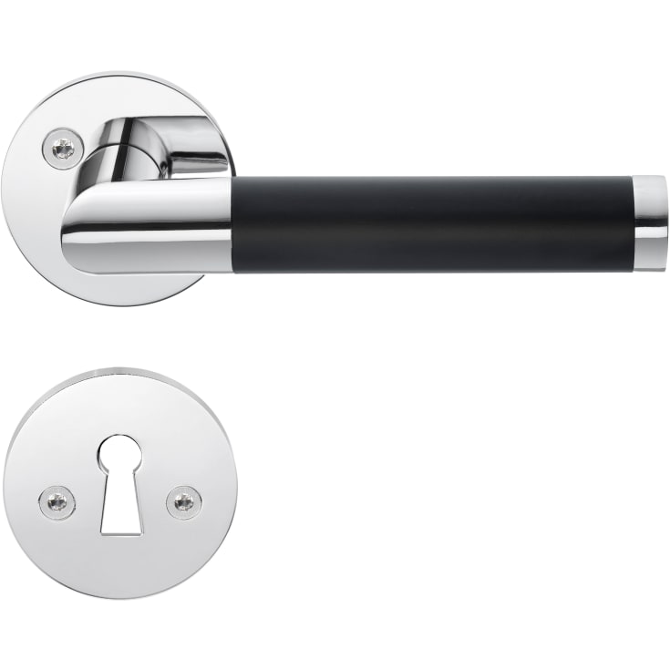 Beslagsboden Design Retro dörrhantag, polerad krom/svart stålhandtag