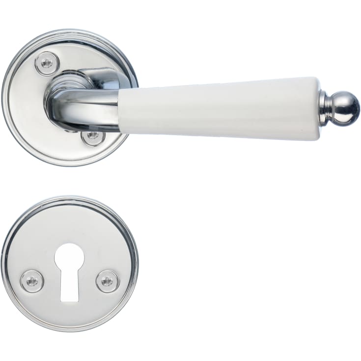 Beslagsboden Basic Romantic dörrhantag, polerad krom/vit handtag