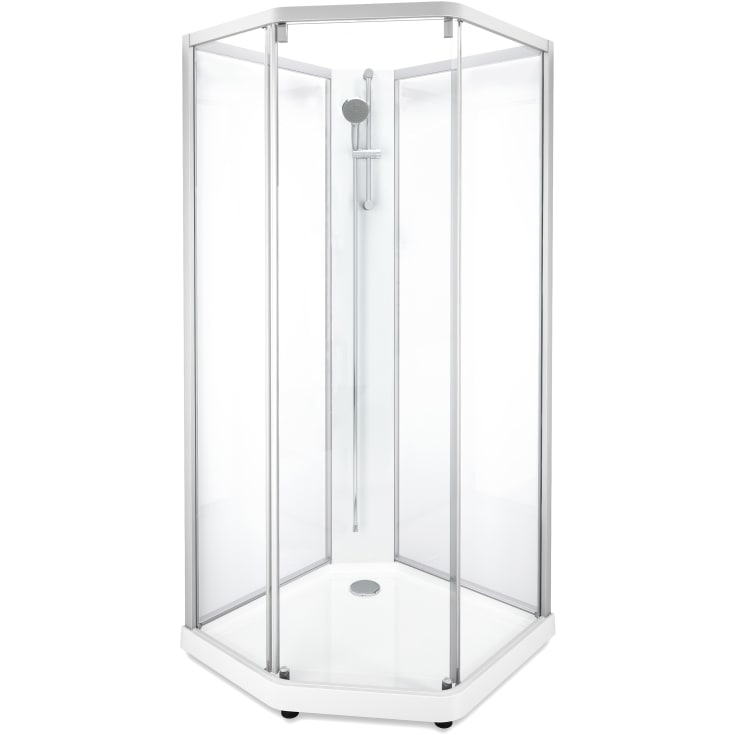 Contura Showerama brusekabine-pakke, 100x100 cm, børstet aluminiums profil, klart glas