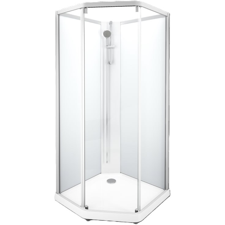 Contura Showerama brusekabine-pakke, 100x100 cm, børstet aluminiums profil, klart/frostet glas