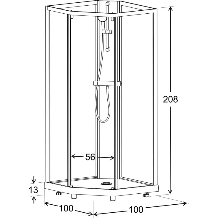 Contura Showerama duschkabin-paket, 100x100 cm, borstad aluminiumprofil, klart/frostat glas