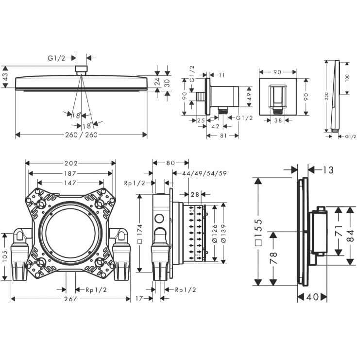 Hansgrohe Pulsify E 260 brusesæt, vandbesparende,  mat sort