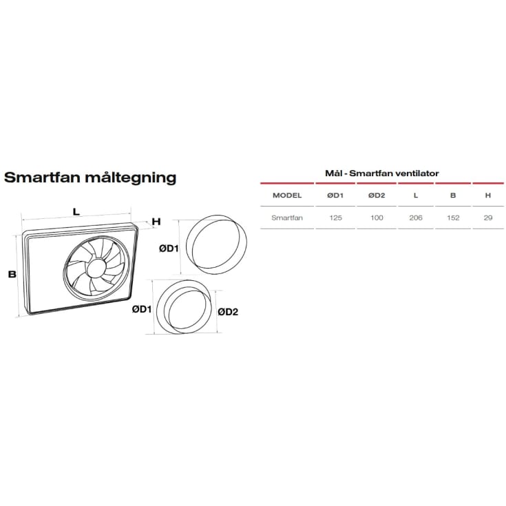 Duka SmartFan badrumsfläkt, fuktstyrning, timer, Ø100 mm, vit