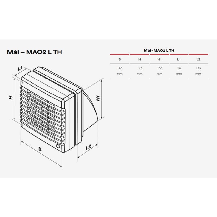 Duka MAO2 L TH badventilator, fugtstyring, timer, Ø125 mm, hvid