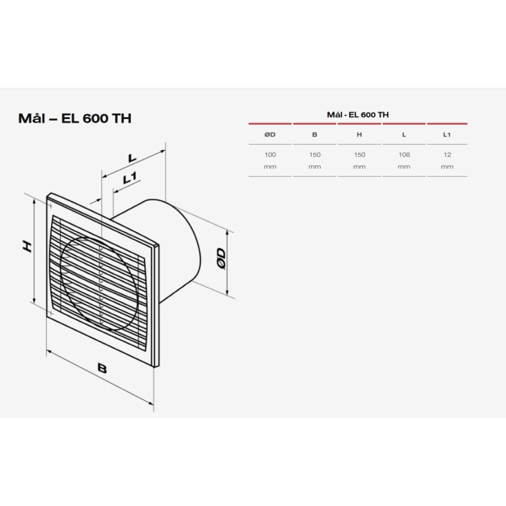 Duka EL 600 TH badventilator, fugtstyring, timer, Ø100 mm, hvid