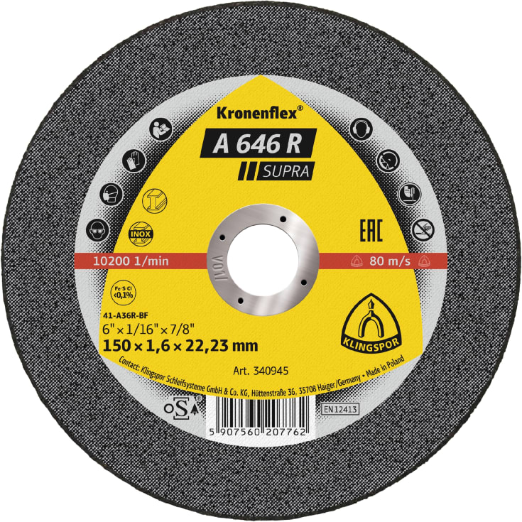 25 stk Klingspor skæreskive A 646 R Supra, til stål, 150 x 1,6 mm, Lige