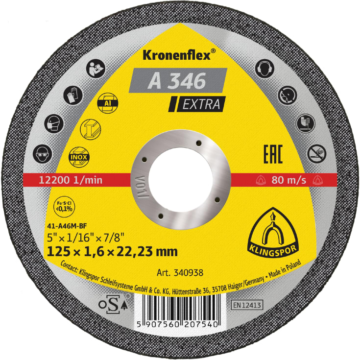 Klingspor skjæreskive A 346 E, for rustfritt stål, 125 x 1,6 mm, rett