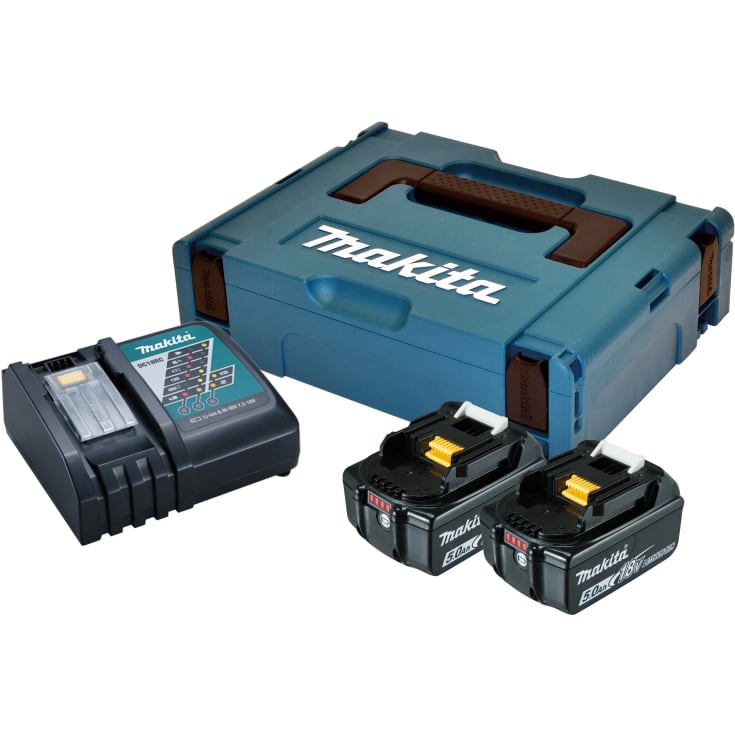 Makita batterier, 2 x 18 Volt/5,0 Ah, inkl. lader