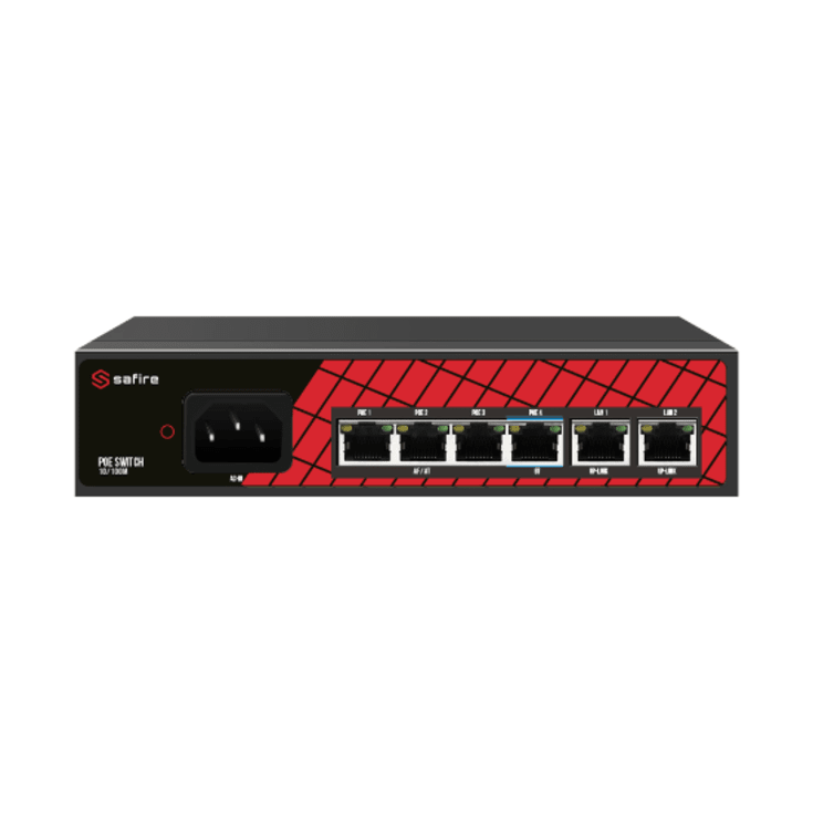 Safire PoE Switch 60W, 3x30W PoE +1x60W PoE +2xUplink, WatchDog