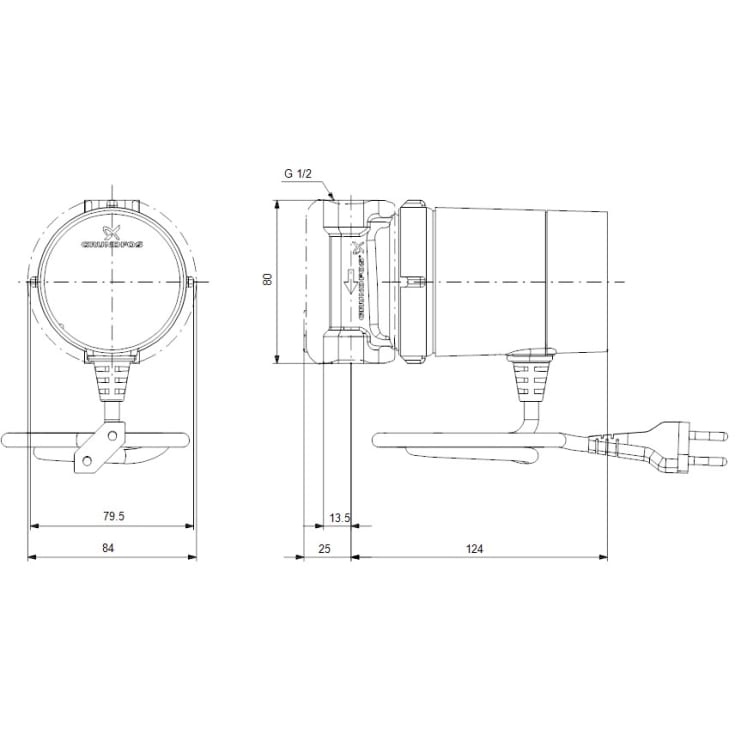 Grundfos Comfort UP 15-14B TDT cirkulationspumpe 80 mm, brugsvand