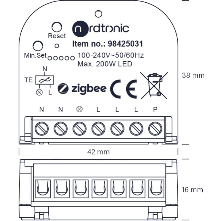 Boksdimmer Zigbee G2 200W LED 230V push