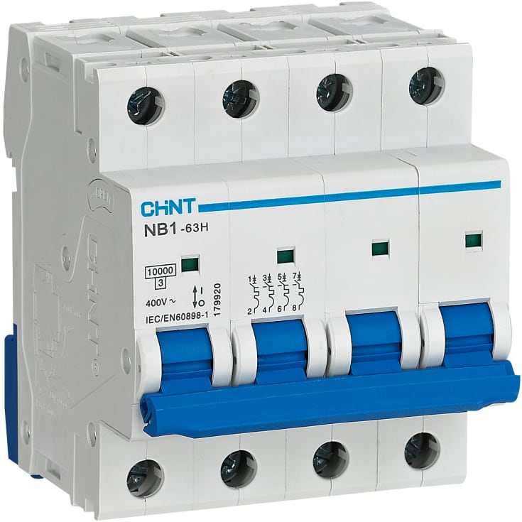 Strømbryter Chint MCB NB1-63H, C 4A 4P, 10kA