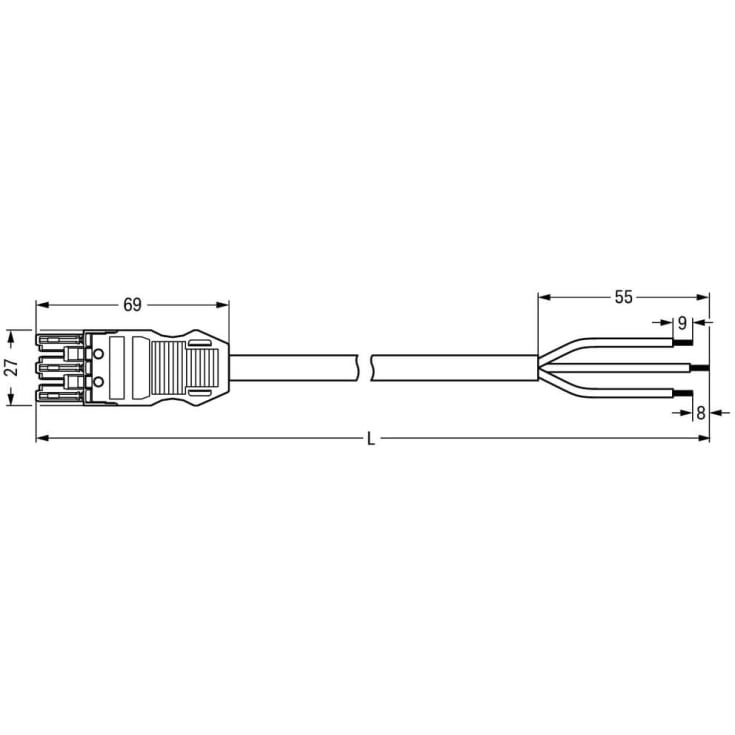Tilslutningskabel 2m 3G2,5 hun-fri, Eca, hvid, kodning A