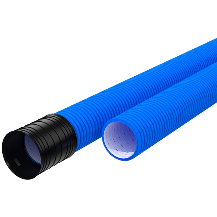50 meter Evodrain Flex PE dräneringsrör 92/76 mm, blå