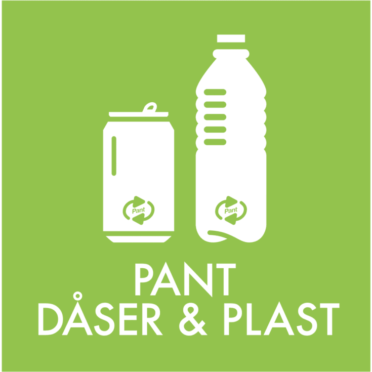 Piktogram pantebokser og plast, i folie, selvklebende, 12 x 12 cm, grønn