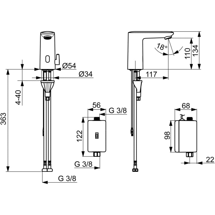 Oras Electra 92 Digital+ håndvaskarmatur, berøringsfri, krom