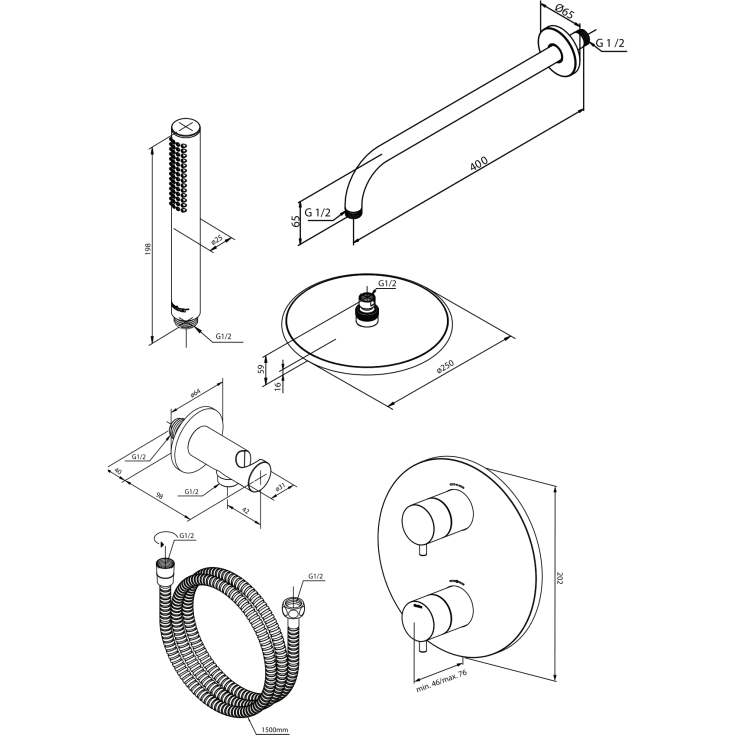 Damixa Silhouet HS1 brusesæt, vandbesparende, sort krom