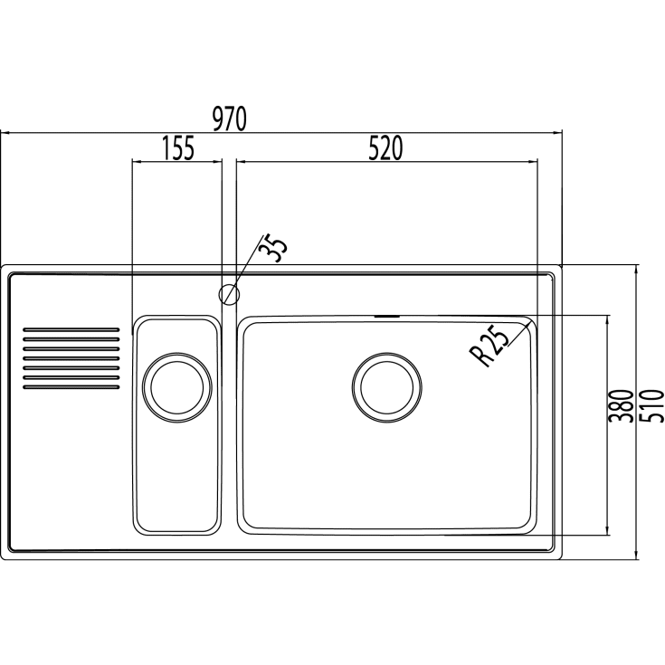 Intra Omnia 97SXHRF køkkenvask, 97x51 cm, rustfrit stål