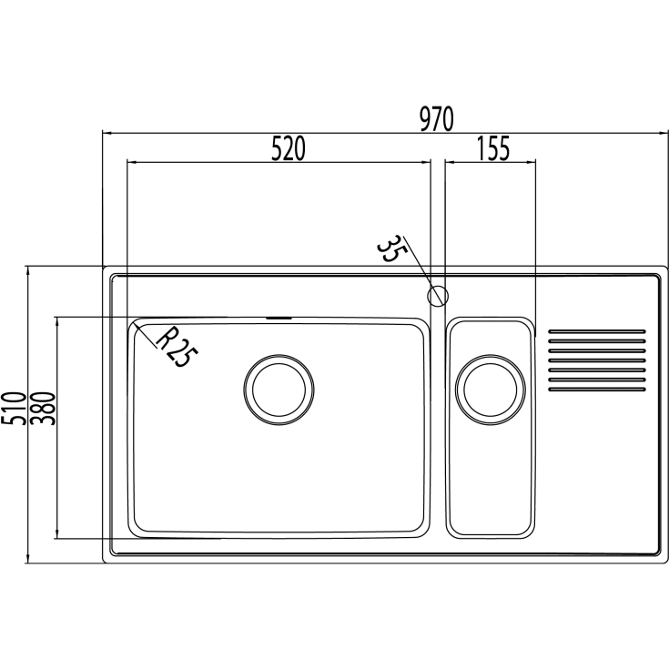 Intra Omnia 97SXHLF køkkenvask, 97x51 cm, rustfrit stål
