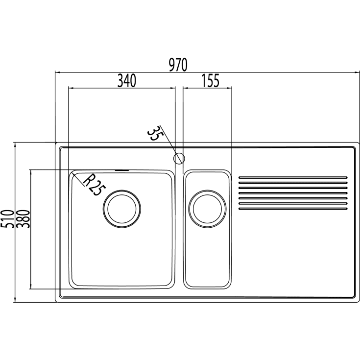 Intra Omnia 97SHLF køkkenvask, 97x51 cm, rustfrit stål