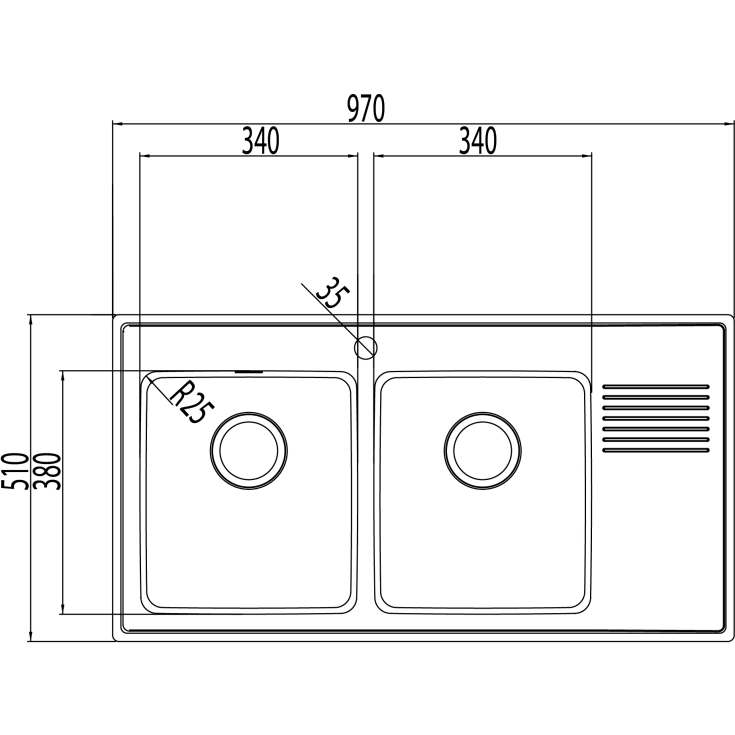 Intra Omnia 97DLF køkkenvask, 97x51 cm, rustfrit stål