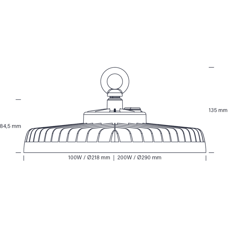 ECOtech Highbay, 200W, 140 lm/w, Ø290, mat sort