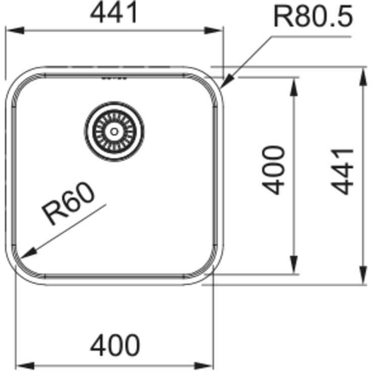Franke SRX køkkenvask, 44,1x44,1 cm, poleret rustfrit stål