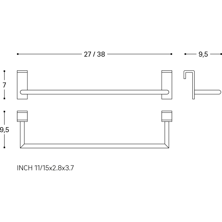 Cosmic Stick håndklædestang, 38 cm, mat sort