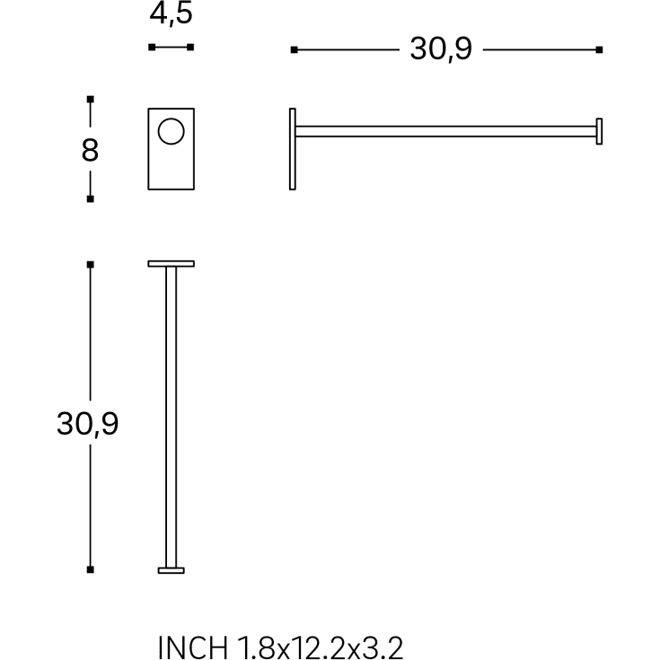 Cosmic Stick håndklædestang, 30,9 cm, mat hvid